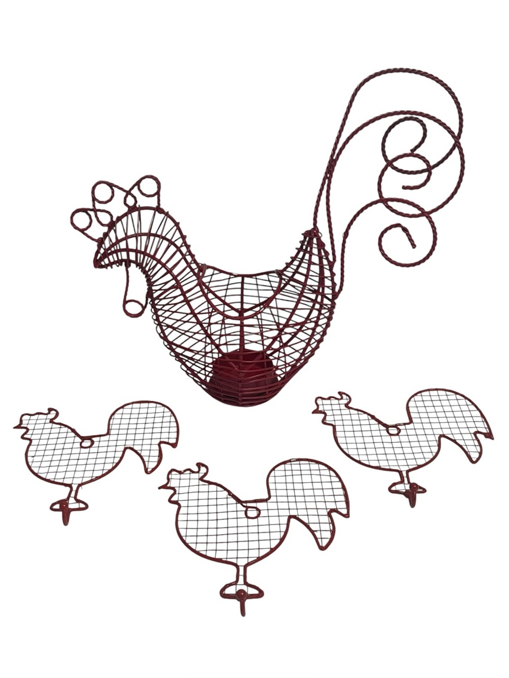 Wire Chicken Rooster Hen Lot Tealight Candle Holder Basket 3 Wall Hanger Hooks